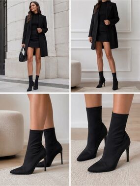 Kendall & Kylie Black Sock Ankle Boots Pointed Toe Stiletto Heels Size 9